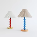 Colorful Stacked Ball Base Table Lamps With Pleated White Beige Shades Yellow Orange Bases