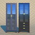 Two Different Design Bookcases With Glass Doors Lattice Panels And Gold Handle Drawers