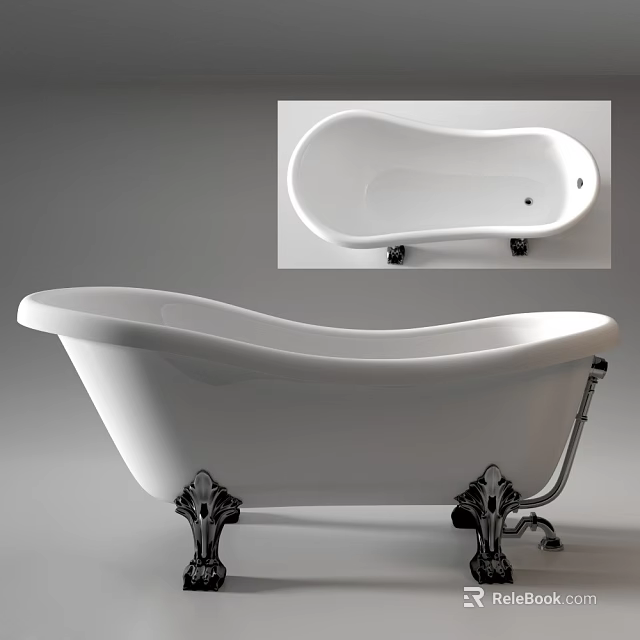 Elegant White Freestanding Bathtub With Chrome Claw Feet And Modern Design Style 3d model 