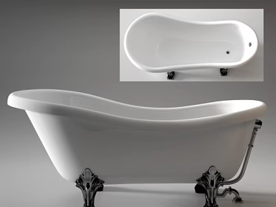 Elegant White Freestanding Bathtub With Chrome Claw Feet And Modern Design Style 3d model