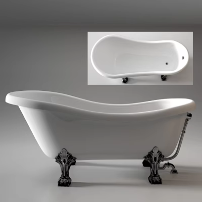 Elegant White Freestanding Bathtub With Chrome Claw Feet And Modern Design Style 3d model