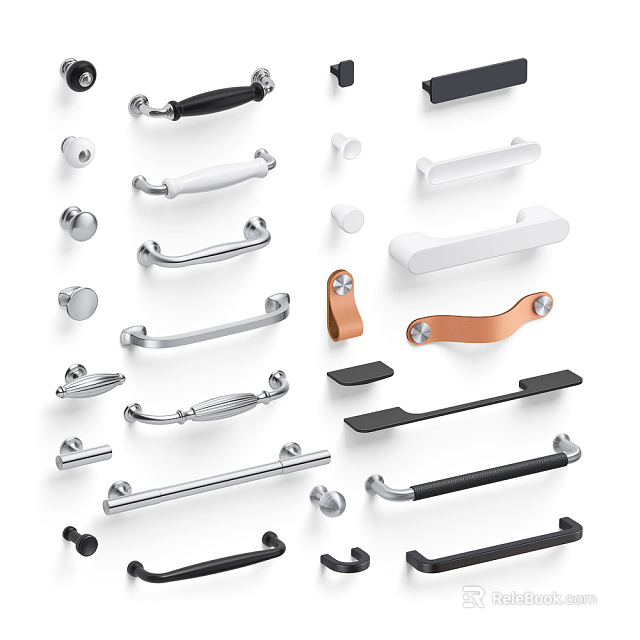 Various Modern Furniture And Cabinet Handles With Metal Designs And Diverse Styles 3d model 