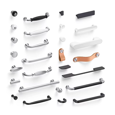 Various Modern Furniture And Cabinet Handles With Metal Designs And Diverse Styles 3d model