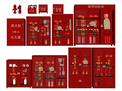 Comprehensive Fire Fighting Equipment Collection with Hydrants Extinguishers Tools Cabinets and Suits 3d model