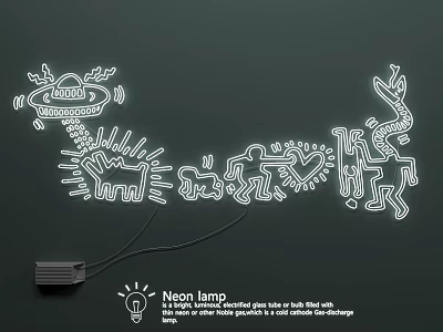 Neon Lamp With Artistic Animal And Human Figure White Neon Lights On Dark Background 3d model