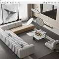 Modern Modular Sofa and Coffee Table Set With Beige Accent Fireplace And Large Window