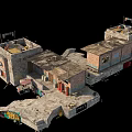Detailed Urban Warfare Game Map 3D Model Featuring Damaged Brick Buildings Roof Flags And Graffiti