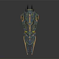 Futuristic Sci Fi Spaceship Model With Detailed Metallic Structure Green Engine Accents And Orange Highlights