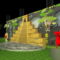 Playground Equipment With Green Polygonal Trees Red Mushroom And Grass Area