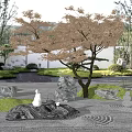 Serene Courtyard Garden With Brown Maple Tree Rocks And Zen Landscaping