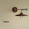 Stylish Poliform Wall Lamp With Wooden Base Metal Arm And Round Shade