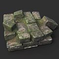 Decorative Weathered Stone Blocks Stacked With Green Moss And Natural Texture