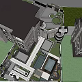 Garden Landscape Design With Buildings Green Spaces Paths And Water Features