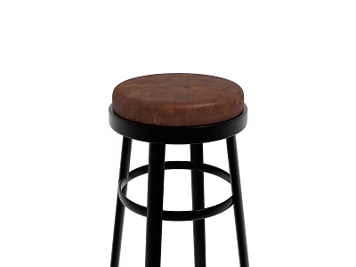 Modern Brown Leather Bar Stool With Black Metal Legs And Round Seat Design 3d model