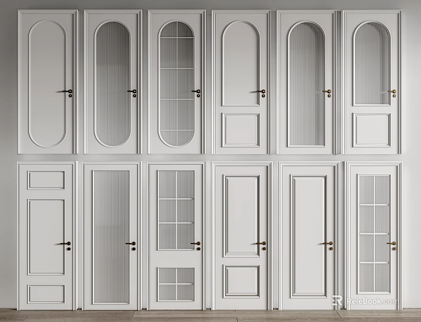 White Interior Hinged Doors With Various Panel And Glass Design Options 3d model 