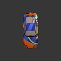 Colorful Sports Car with Vibrant Blue Orange Graffiti Art and Aerodynamic Rear Spoiler