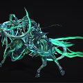 Skeletal Knight Mounted On Skeletal Horse With Green Glowing Energy And Weapon In Dark Fantasy
