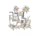 Elegant Floral Installation with Geometric Stands Marble Accents and Pink White Blooms