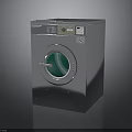 Silver Metal Upright Washing Machine With Circular Transparent Door And Green Drum
