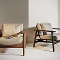 Modern Minimalist Leisure Chairs With Wooden Frame And Neutral Upholstered Seats