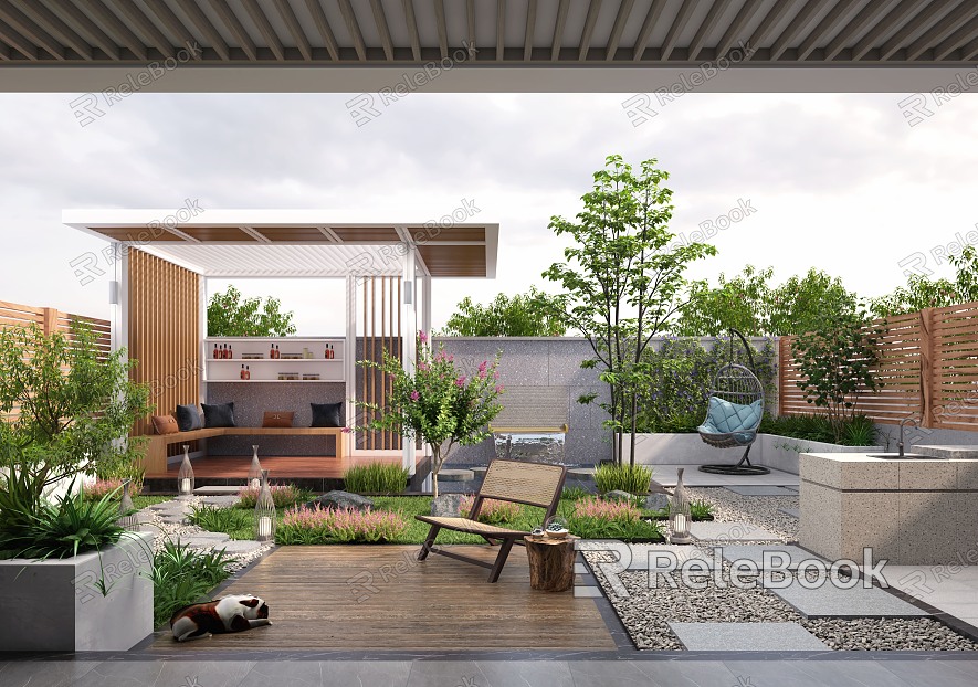 Modern courtyard courtyard landscape model