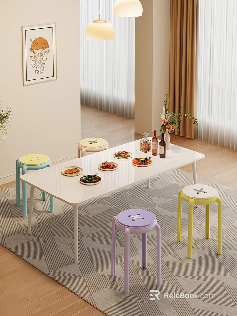 Cute Macaron Color Stackable Round Plastic Stools For Modern Home Dining And Casual Indoor Use 3d model 