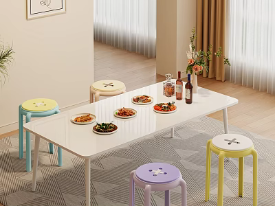 Cute Macaron Color Stackable Round Plastic Stools For Modern Home Dining And Casual Indoor Use 3d model