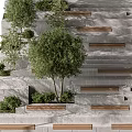 Outdoor Stone Stairs With Wooden Steps Greenery And Trees Landscaping Design