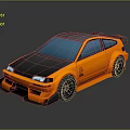 Orange Sports Car With Carbon Fiber Roof Large Rear Spoiler Black Wheels And Blue Windows