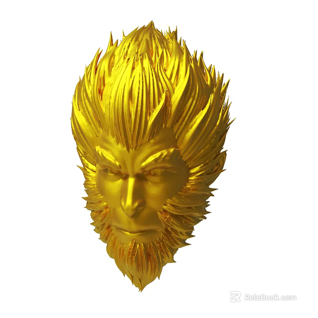 Artistic Golden Monkey Head Sculpture With Detailed Fur Texture Design 3d model 