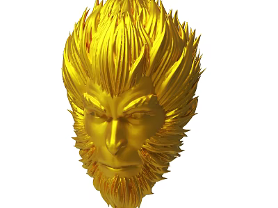 Artistic Golden Monkey Head Sculpture With Detailed Fur Texture Design 3d model