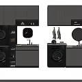 Modern Bathroom Vanity Cabinet With Washing Machine Round Mirror And Hanging Towels