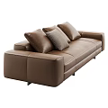 Brown Leather and Light Gray Fabric Sofas with Decorative Cushions 3d model