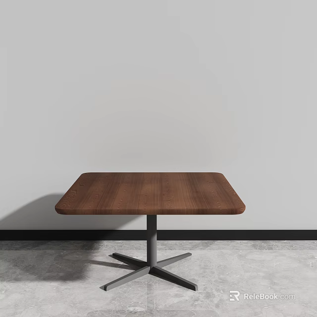 Brown Square Wooden Coffee Table Featuring Smooth Surface And Metal Base 3d model
