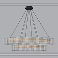 Modern Double Layer Chandelier With Multiple Cylindrical Textured Shades And Silver Frame On Decorative Wall
