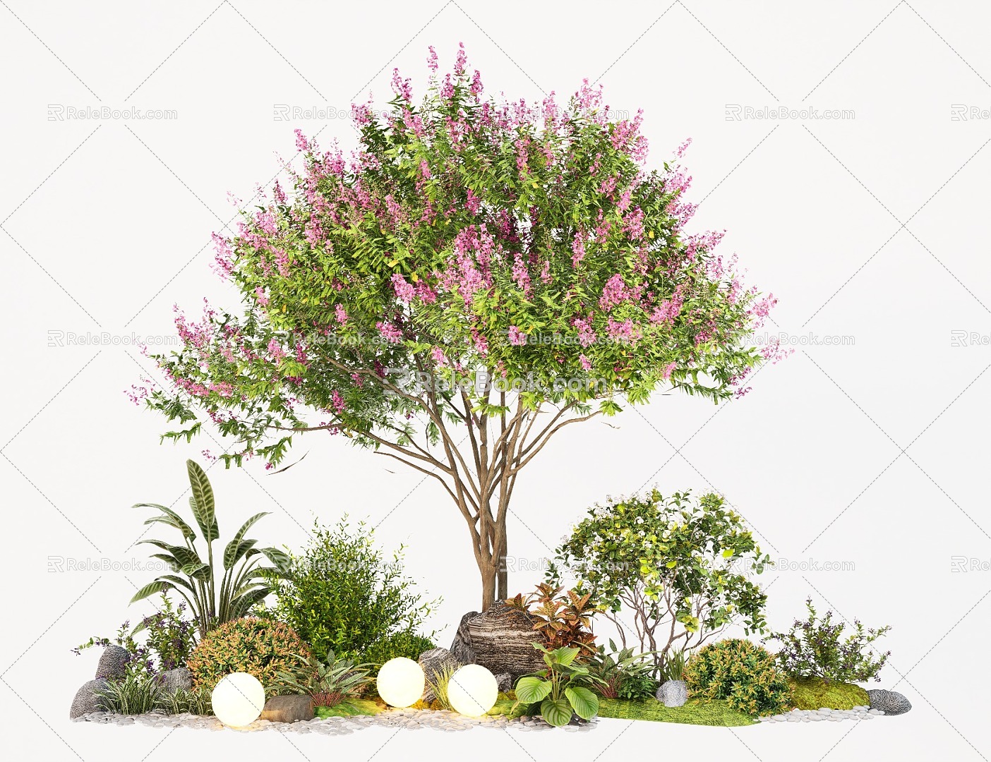 modern courtyard plant combination modeling crape myrtle tree shrub green plant 3d model