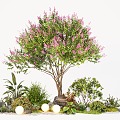 modern courtyard plant combination modeling crape myrtle tree shrub green plant 3d model