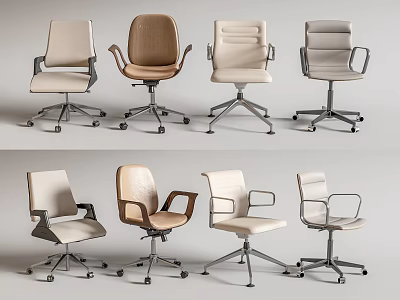 Modern Office Chairs With Various Designs Different Colors And Swivel Wheels For Workspaces 3d model
