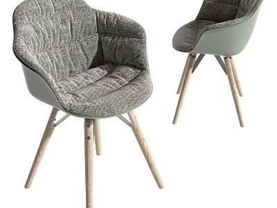 Modern Upholstered Dining Chairs With Gray Light Green Fabric And Wooden Legs 3d model