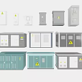 Industrial Equipment Electrical Enclosures Featuring Safety Warning Labels Different Sizes and Colors