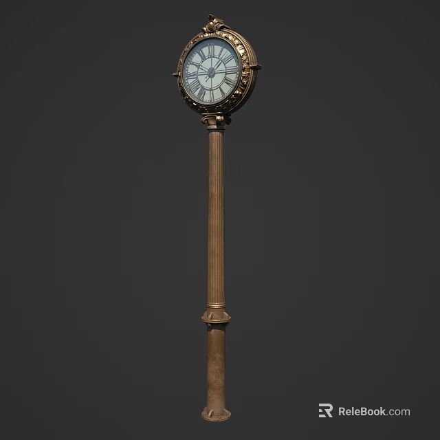 Vintage Standing Clock With Roman Numeral Dial And Brass Decorative Frame 3d model 