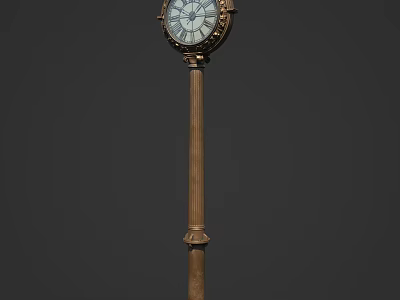 Vintage Standing Clock With Roman Numeral Dial And Brass Decorative Frame 3d model