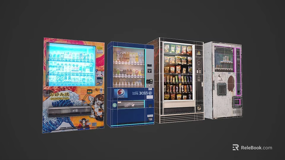 Smart Vending Machines Dispensing Drinks Snacks With Modern Digital Screens 3d model