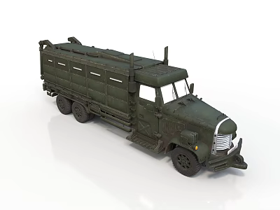 Green Military Truck Model With Cargo Compartment Multiple Wheels And Antenna Equipment 3d model