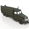 Green Military Truck Model With Cargo Compartment Multiple Wheels And Antenna Equipment