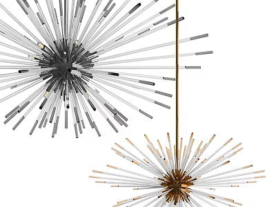 Modern Chandelier Design With Radiating Metal Rods In Silver And Gold Tones 3d model