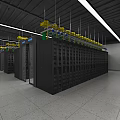 Modern Monitoring Room Interior With Equipment Cabinets Servers Shelves And Ceiling Lights