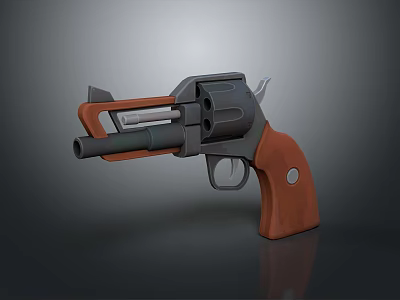 Modern 3D Rendered Revolver Pistol With Black Metal Body And Brown Wooden Grip 3d model