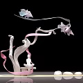 Artistic Decorative Sculpture Featuring Tree Like Structure Pink Ribbons Butterfly Seated Figure And White Spheres