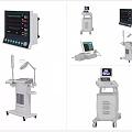 Professional Medical Devices With Patient Monitors And Wheeled Treatment Carts With Display Screens